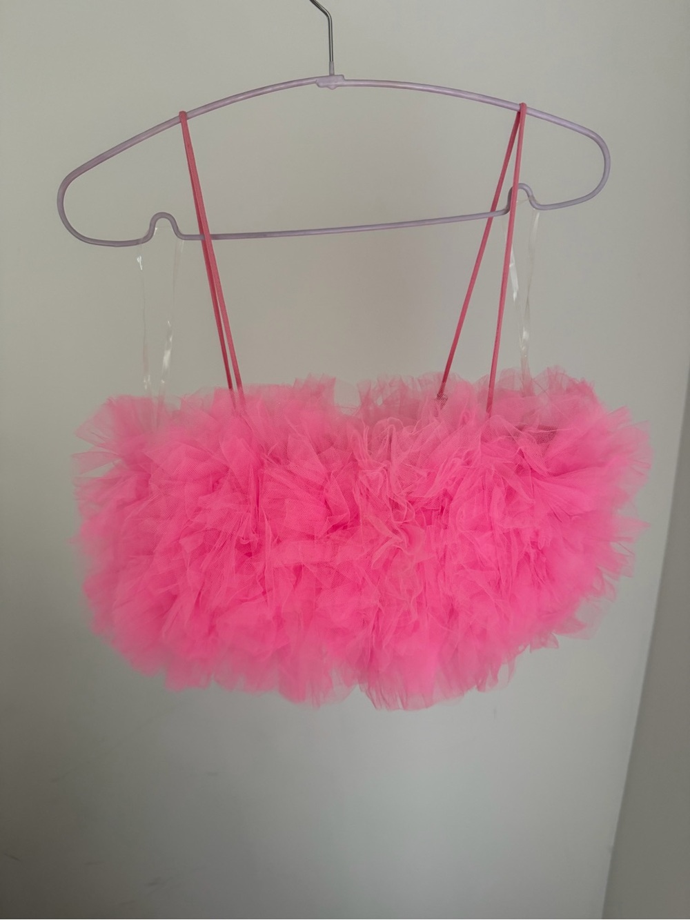 Simons Hot Pink Ruffle Tulle Crop Top